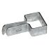 A hot-dip galvanized metal end bracket with an extended lip and slot for mounting double rod mesh fencing.