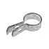 A silver hot-dip galvanized metal end bracket featuring a circular clamp and extended lip with slotted holes for fence assembly.