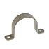 A U-shaped hot-dip galvanized metal saddle bracket strip with two mounting holes for securing pipes or conduit to surfaces.