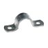 A hot-dip galvanized steel bracket strip with a central arch and two mounting holes for securing pipes or conduits.