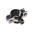 A stainless steel 316 pipe clamp with a black rubber lining, featuring an M8 threaded nut and two mounting screws.