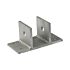 Narrow hot-dip galvanised tube wall support featuring a rectangular base with four mounting holes and two vertical plates.