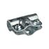 A galvanized steel one-piece T-clamp TJ-110 with two hex bolts and nuts for secure pipe and tube mounting.