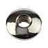 A circular, polished stainless steel nut with visible internal threads, reflecting light against a plain white background.