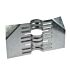 A rectangular Sendzimir galvanised steel mounting plate with horizontal ridges and a central hole for securing fence posts.
