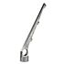Silver aluminum barbed wire extension arm with a sixty-degree angle and three notches for wire attachment on fencing.