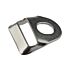Small stainless steel corner reinforcement bracket with a circular hole and a rectangular slot for mesh panel fencing.