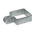 A square-shaped hot dip galvanized steel end bracket designed for securing chain link mesh fencing to square posts.