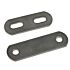 Two flat stainless steel 304 closing plates with rounded ends, showing one with circular holes and one with slotted openings.