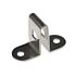 A polished stainless steel 304 mounting bracket for double wire mesh panels featuring two screw holes and square cutouts.
