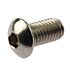 Close-up of a stainless steel button head socket cap screw with a hexagonal drive and threaded metal shank.