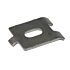 A flat stainless steel corner connector with an oval center hole designed for securing mesh panel fence sections together.