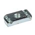 A rectangular zinc-plated slide nut with a threaded center hole and serrated edges for secure strut channel attachment.