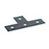 A flat T-shaped zinc-plated metal plate with four pre-drilled holes used to join 35/36 series support rail sections.