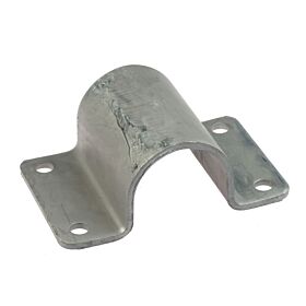A U-shaped hot dip galvanised steel tube clamp featuring four pre-drilled holes for secure mounting on flat surfaces.