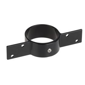 Aluminium wood fence bracket intermediate model RAL 9005 black mounted between timber fence panels on 60 mm steel tube, for secure installation of garden and commercial fencing