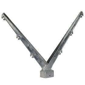 V-shaped double aluminium barbed wire arm with a 45-degree angle and notches for mounting wires onto square fence posts.