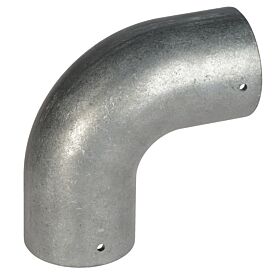 A 90-degree silver aluminium external knee joint elbow connector with pre-drilled holes for secure tube fitting on both ends.