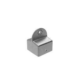 A durable grey aluminum post cap featuring a vertical mounting plate with pre-drilled holes for modular arm attachment.