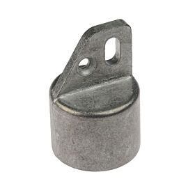 A grey aluminum end cap loop designed for structural tube mounting with a circular base and a flat top loop.