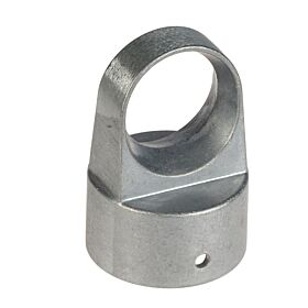 A durable silver aluminum loop cap fitting designed to connect a 60mm diameter post with a 42mm top rail.