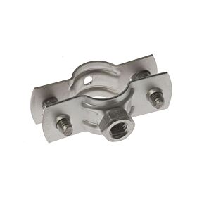 A stainless steel Bifix R 300 pipe clamp featuring a threaded M8 connection nut and two side mounting screws.