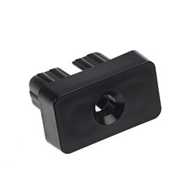 A black rectangular nylon end cap with a central hole and ribbed sides for secure insertion into metal tubing.