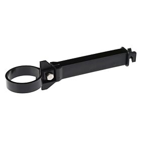 A durable black plastic distance insulator with a 60mm circular ring for securing electric fence wires to posts.