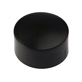 A round black plastic cap designed to fit externally over posts or pipes, providing a clean and protective finish.