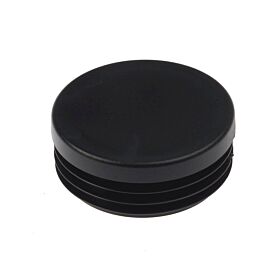 Circular black plastic internal end cap with ribbed sides designed for a secure push-fit into round metal tubes.