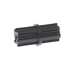 Black cylindrical plastic internal tube connector with longitudinal ridges and a central ring flange, used for joining 42mm pipes.