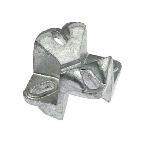 A durable hot-dip galvanised cast iron crossover clamp base featuring pre-drilled mounting holes for secure tube connection.