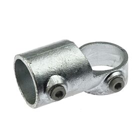 A silver hot-dip galvanised cast iron short swivel tee pipe fitting with two hexagonal set screws against a white background.