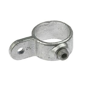 Single male section of a swivel pipe fitting made from hot-dip galvanised cast iron for industrial handrail systems.