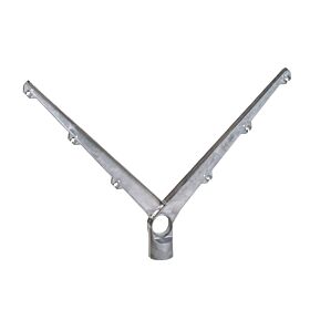 A V-shaped aluminium double barbed wire arm featuring a 45-degree angle and six wire slots for enhanced perimeter security fencing.