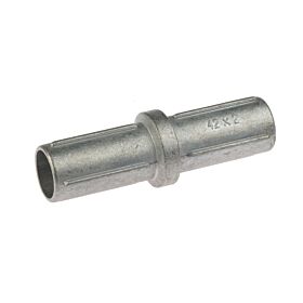 Metallic internal tube connector with a central collar and ridged ends for connecting two 42mm aluminum pipes securely.