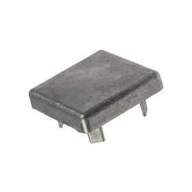 An aluminum square press-in post cap featuring a flat top and four prongs for secure installation in square tubing.