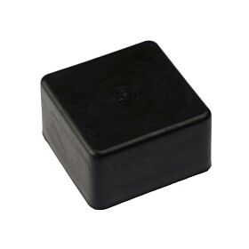 A single black square plastic post cap designed for an external fit, displayed against a clean white background.
