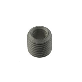 A small, grey, cylindrical set screw with external threads and an internal hex drive, featuring a galvanized dacromet finish.