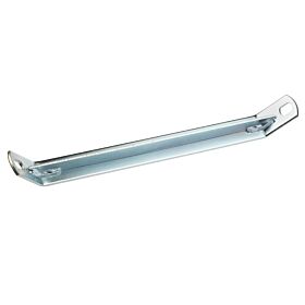 A silver zinc-plated steel brace with angled ends and mounting holes for secure industrial structural support applications.