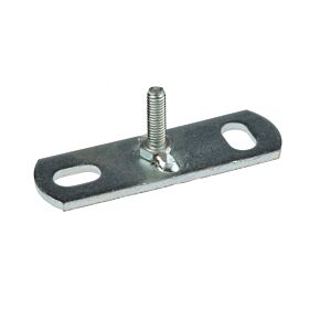 Rectangular zinc-plated wall plate with two oval mounting holes and a central welded upright male threaded stud for attachment.