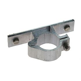 An aluminum hinged bracket with an extra wide 120mm mounting plate designed for attaching traffic signs to 48mm poles.