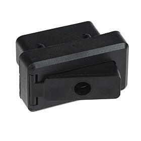 A black plastic variable corner end connection designed for 50x25, 50x30, and 60x40 mm box section profiles.