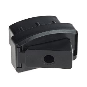 Left-side Flexton variable corner end connection in black plastic with an adjustable hinge for 50x25-30mm profile mounting.
