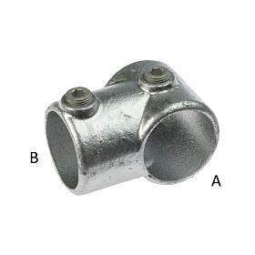 A silver-colored hot-dip galvanised cast iron short tee pipe clamp with two hex set screws for secure connections.