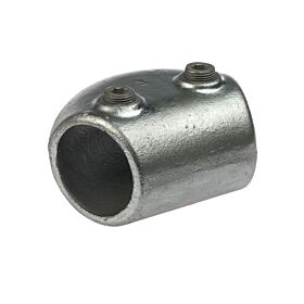 A durable silver hot-dip galvanised cast iron variable elbow fitting with two hex set screws for secure pipe connection.