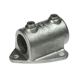 A silver-colored cast iron gutter board clamp featuring two top set screws and a flat mounting base with holes.