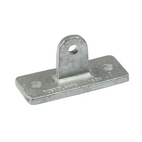Hot-dip galvanized metal hinge support featuring a rectangular base with two mounting holes and a central vertical eyelet tab.