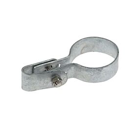 A hot-dip galvanized metal G170 mounting clip with a secure bolt and nut for industrial pipe and tube fastening.