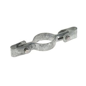 A hot-dip galvanised metal double mesh panel clip designed for securing mesh panels to posts with a durable finish.